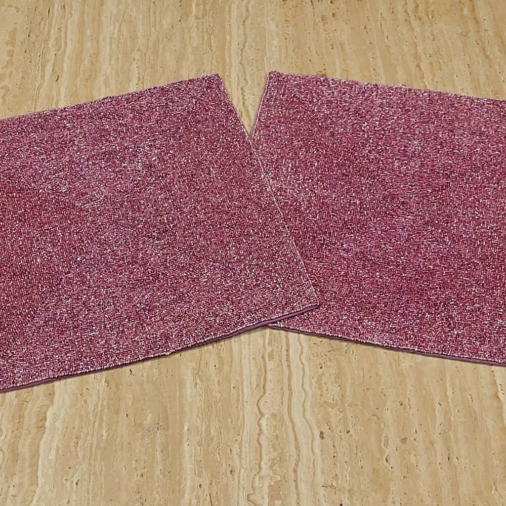 Kim Seybert Glass Bead Pink Purple Placemats Shiny Sparkle Set of 2 14" Square - Picture 3 of 9